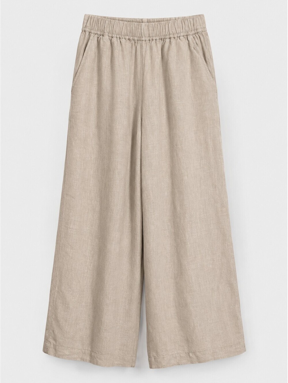 Tahari Women’s S Beige 100% Linen Wide Leg Pull On Pants Pockets
